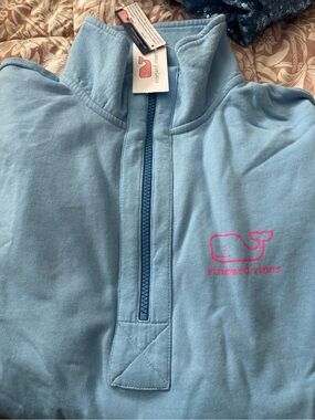 Vineyard Vines Light Blue Hoodie with Pink Whale Logo